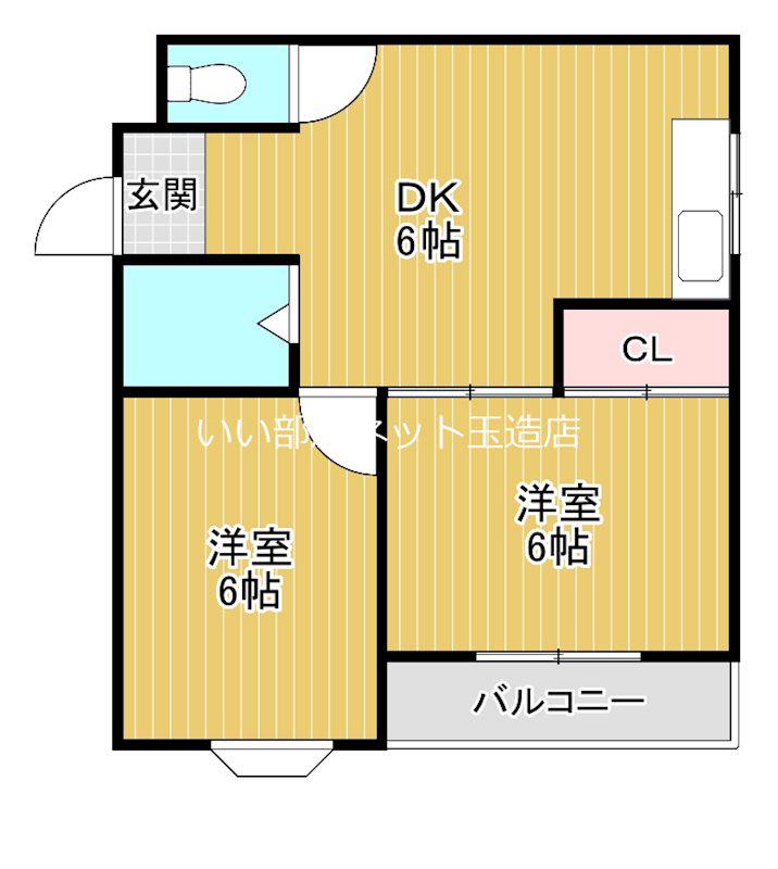 シャトー村井(2DK/4階)の間取り写真