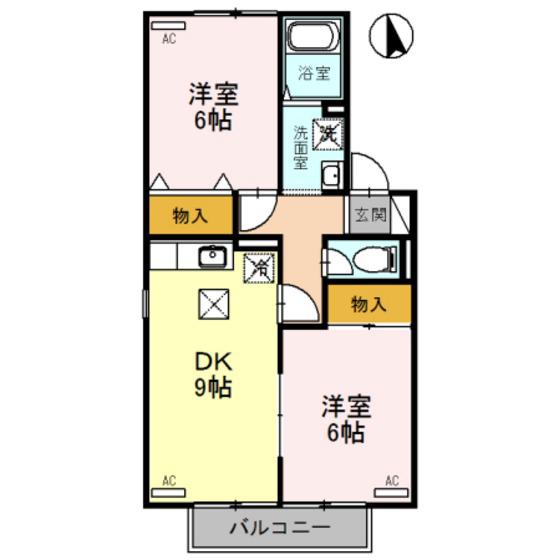 富山地鉄不二越上滝 朝菜町駅 徒歩8分 2階建 築29年(2DK/1階)の間取り写真