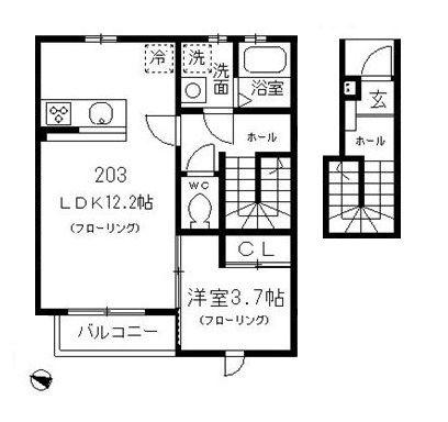 BONHEUR(1LDK/2階)の間取り写真