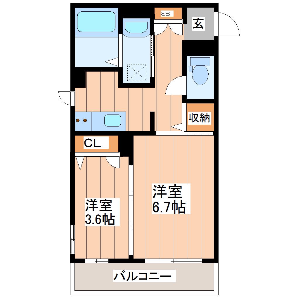 VILLA・RIENT土樋(2K/1階)の間取り写真