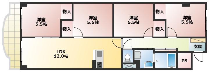 コープ野村高槻E棟(4LDK/3階)の間取り写真