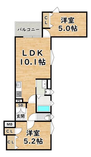 ラモーナ加島II(2LDK/1階)の間取り写真