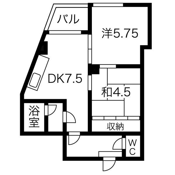 パークマンション(2DK/4階)の間取り写真