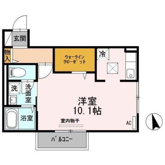 アザレアコートアミカ B棟(ワンルーム/1階)の間取り写真