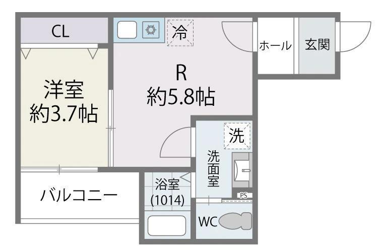 ジラフ姪浜駅前(1DK/2階)の間取り写真