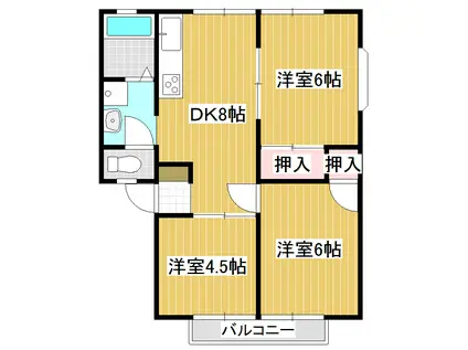 アビタシオン三里塚I(3DK/2階)の間取り写真