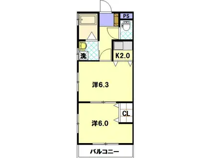 リバーサイド(2K/3階)の間取り写真