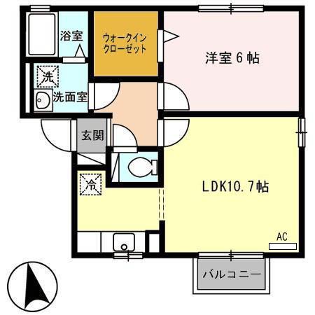 酒田市DROOM 1LDK(1LDK/2階)の間取り写真
