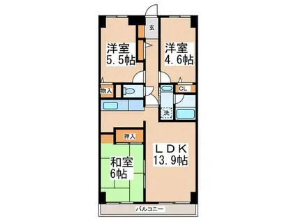 ビューハイツ高山(3LDK/2階)の間取り写真