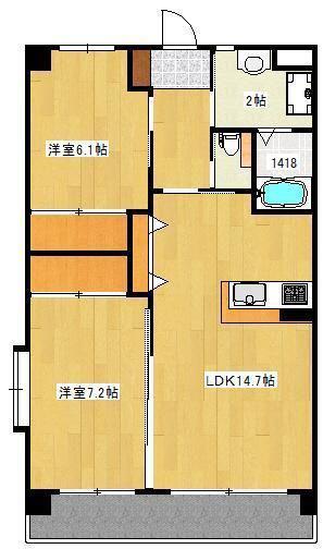 キャッスル上野(2LDK/3階)の間取り写真