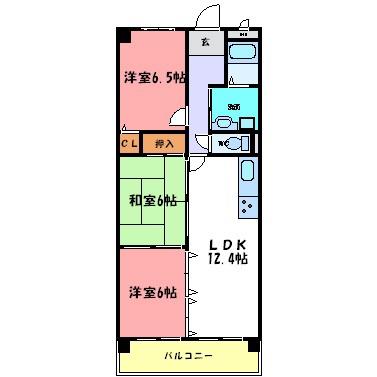 オーシャン(3LDK/4階)の間取り写真