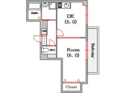 ジェイ・プライド難波南(1DK/2階)の間取り写真