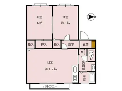 セラビ梅美台B棟(2LDK/1階)の間取り写真