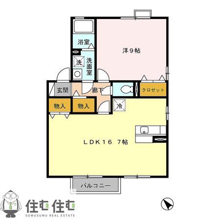 天王ガーデンII C(1LDK/2階)の間取り写真