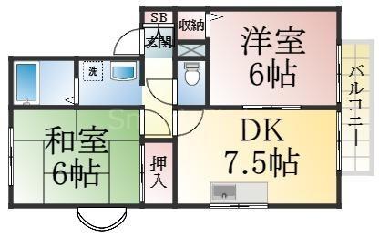 エクセルハイツ桃山(2DK/2階)の間取り写真