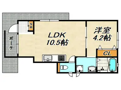 CUBE板宿(1LDK/1階)の間取り写真