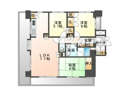 リージェントコート黒田(3LDK/7階)の間取り写真