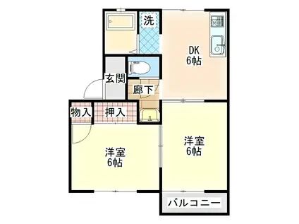 アインハウス(2DK/2階)の間取り写真