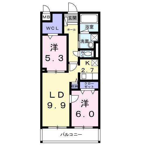 アジュール修学院(2LDK/2階)の間取り写真