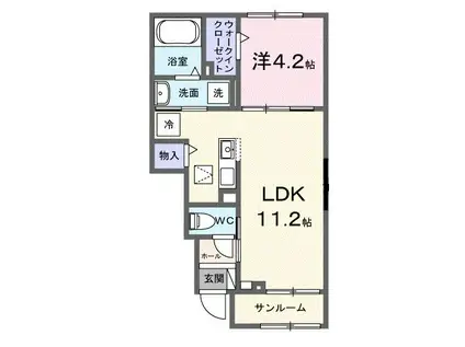ヒカルサ見付サウスII(1LDK/1階)の間取り写真