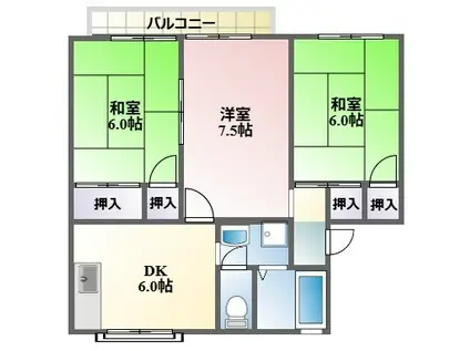 シャルム葛原(3DK/2階)の間取り写真