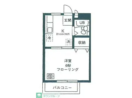 ウェーブ・サイン(1K/1階)の間取り写真