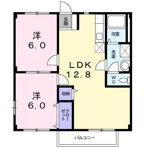 ニューシティ梶A(2LDK/2階)の間取り写真