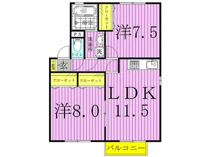 リビングタウン野田C(2LDK/2階)の間取り写真