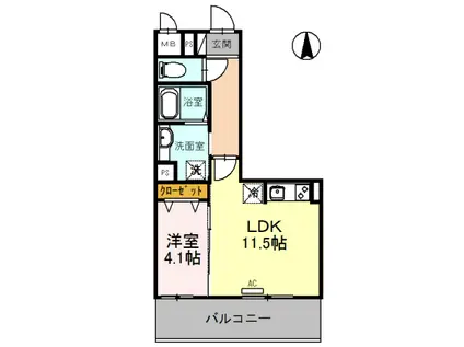 レジデンス喜志(1LDK/2階)の間取り写真
