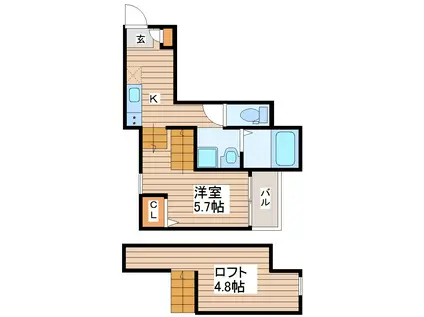 RIZEST連坊I・II(1K/1階)の間取り写真