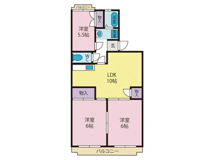 芹澤ハイツ(3LDK/2階)の間取り写真