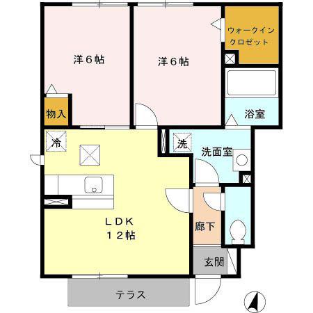レセンテB(2LDK/1階)の間取り写真