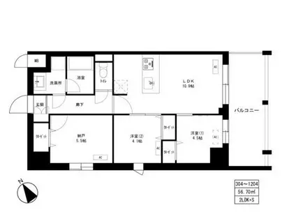 東京マンション(2SLDK/3階)の間取り写真