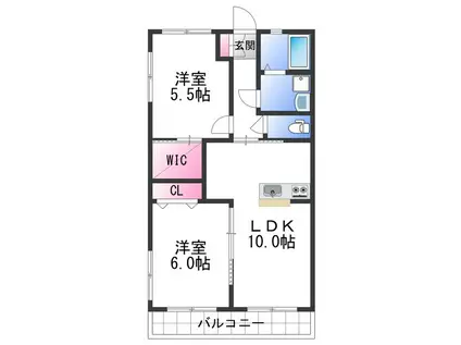 ローパスII(2LDK/1階)の間取り写真