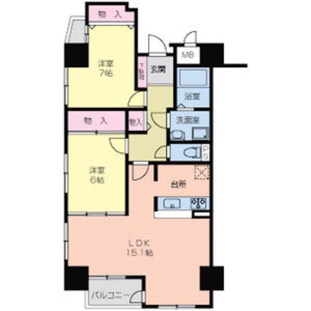 サムティイースト白壁(2LDK/6階)の間取り写真