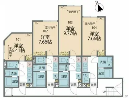 カインドネス柿生(1K/1階)の間取り写真