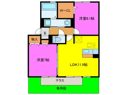リュミエール(2LDK/1階)の間取り写真