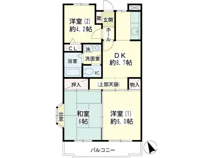 ピボアンヌ北寺尾A棟(3DK/1階)の間取り写真