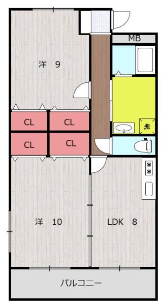 リージングマンション A棟(2LDK/2階)の間取り写真