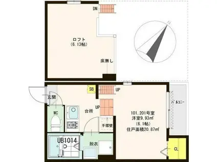 ハーモニーテラス寿町(1K/2階)の間取り写真