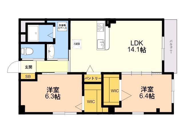 WEALTH COMFORT 新宮(2LDK/3階)の間取り写真