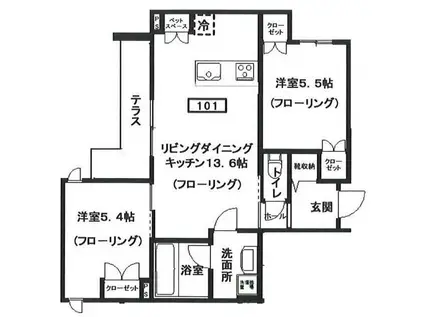 ヘーベルメゾン元住吉(2LDK/1階)の間取り写真