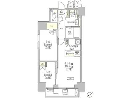 パークヴィラ恵比寿(2LDK/12階)の間取り写真