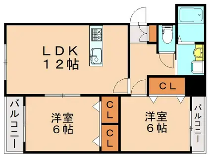 プレステージ木屋瀬(2LDK/2階)の間取り写真