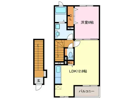 クレールB(1LDK/2階)の間取り写真