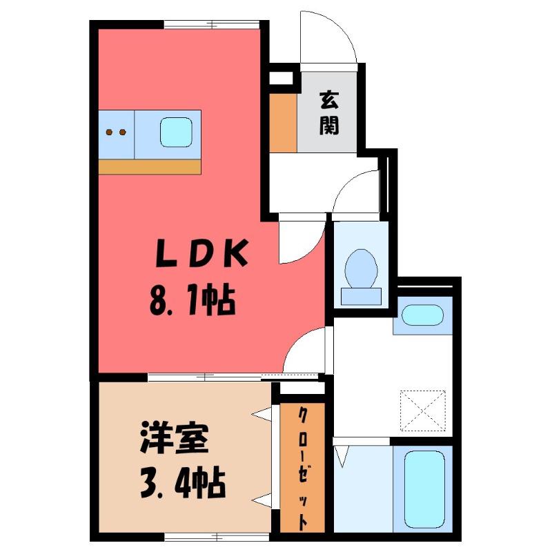 RELUXIA B(1LDK/1階)の間取り写真