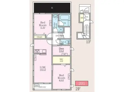 ヌーヴェル エール(2SLDK/2階)の間取り写真