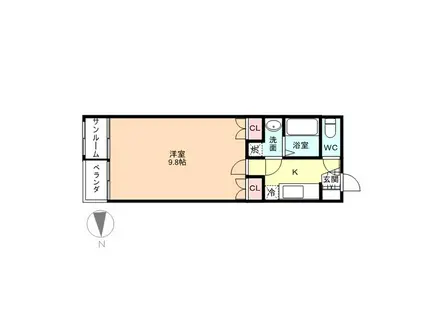 CALME(1K/2階)の間取り写真