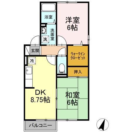 エンゼルハイム B棟(2DK/2階)の間取り写真