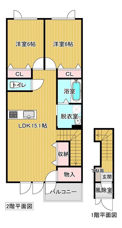 プリンス(2LDK/2階)の間取り写真